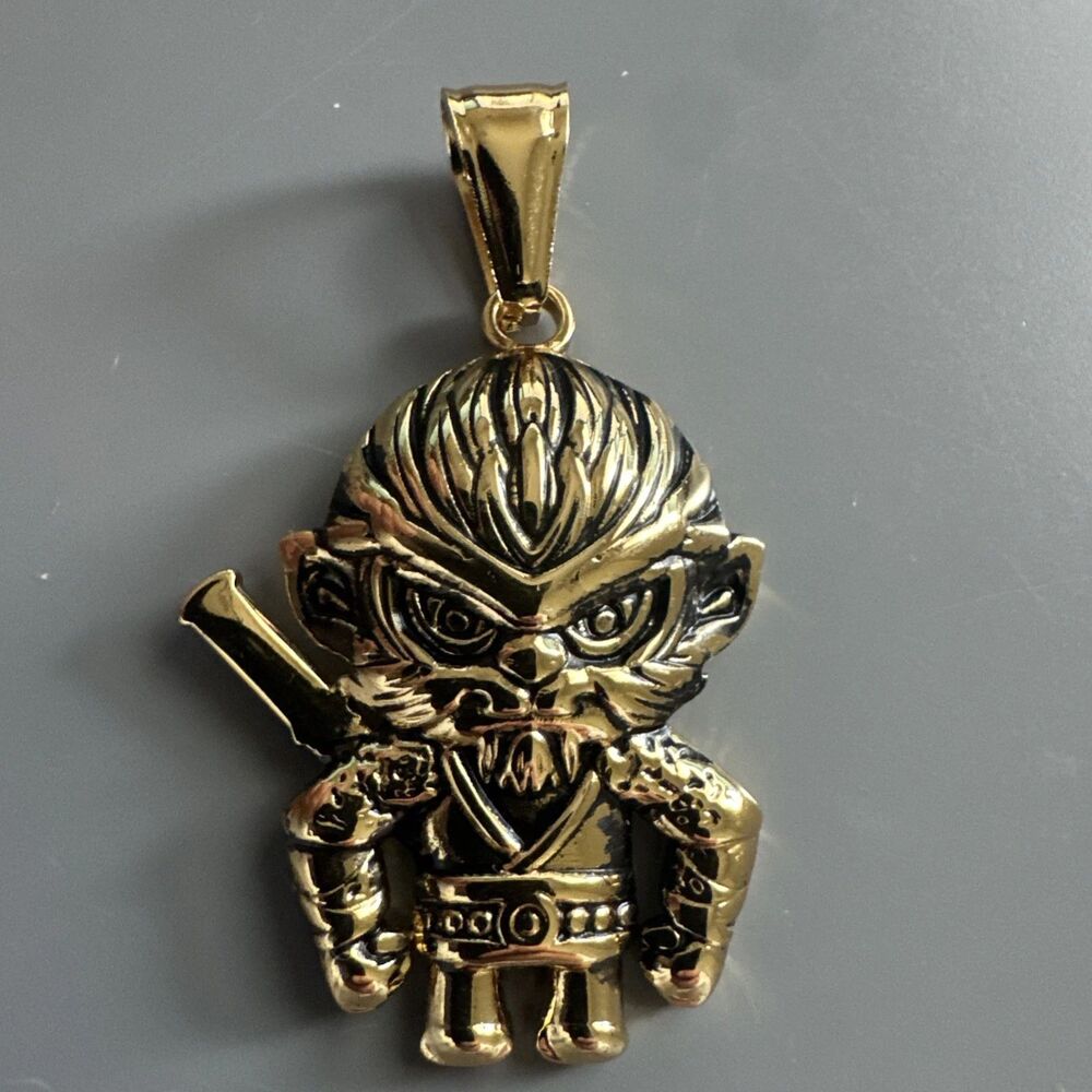 Gold Plated Monkey King Sun Wukong Chinese Mythology Pendant 24 Inch Chain Gift